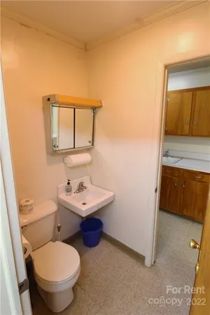 a bathroom with a toilet a sink and mirror