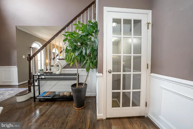 a view of a park with large trees