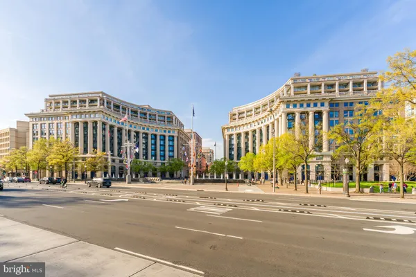 a view of a building and a street