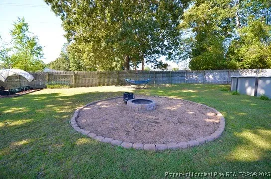 a view of a garden with a tree