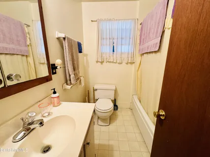 a bathroom with a sink a toilet and a mirror