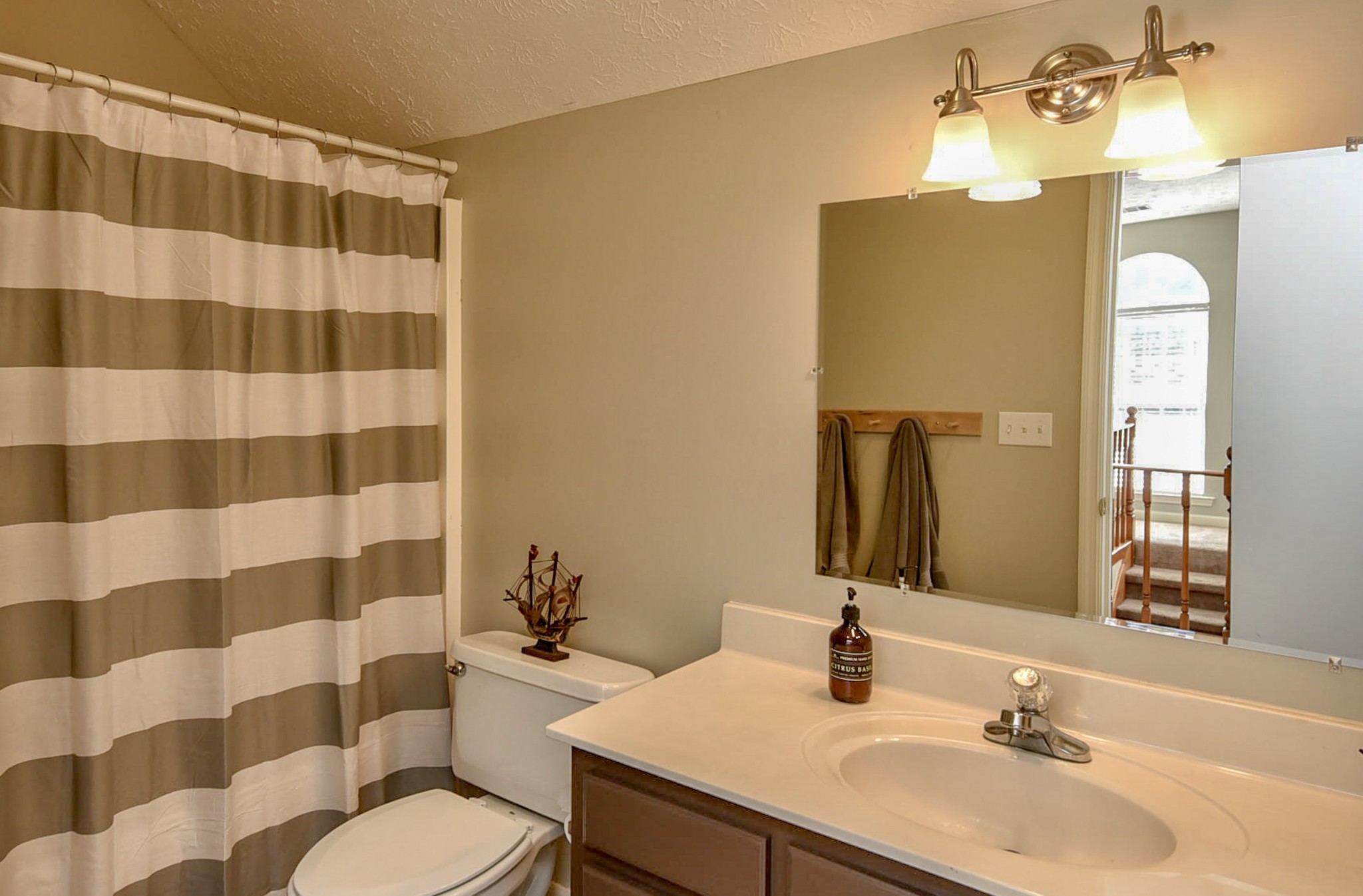 1059 North Corinth Road Portland, TN 37148 - Photo 30 of 40 a bathroom with a sink toilet a mirror and shower curtain