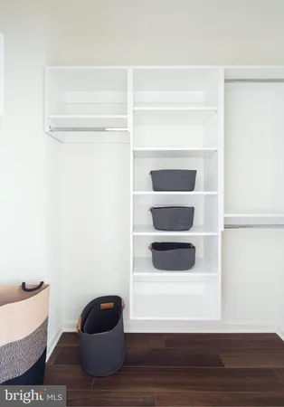 a view of walk in closet with empty racks