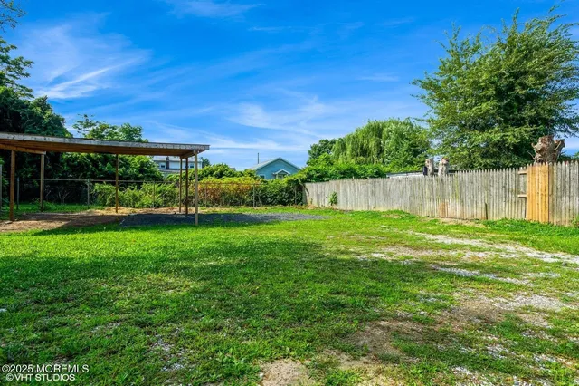 a view of a garden with a tree in the background