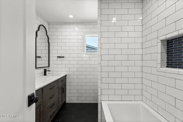 a view of a swimming pool and an outdoor space