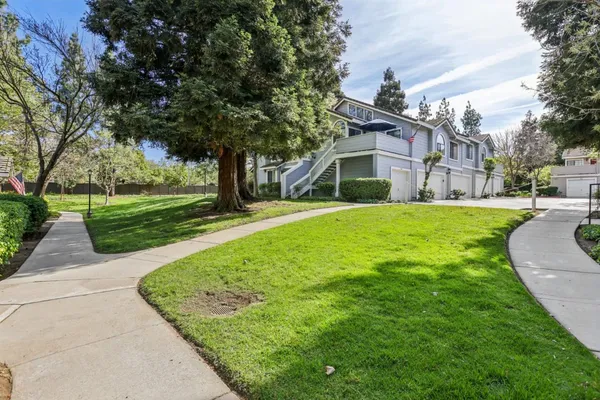 a front view of a house with a garden and plants