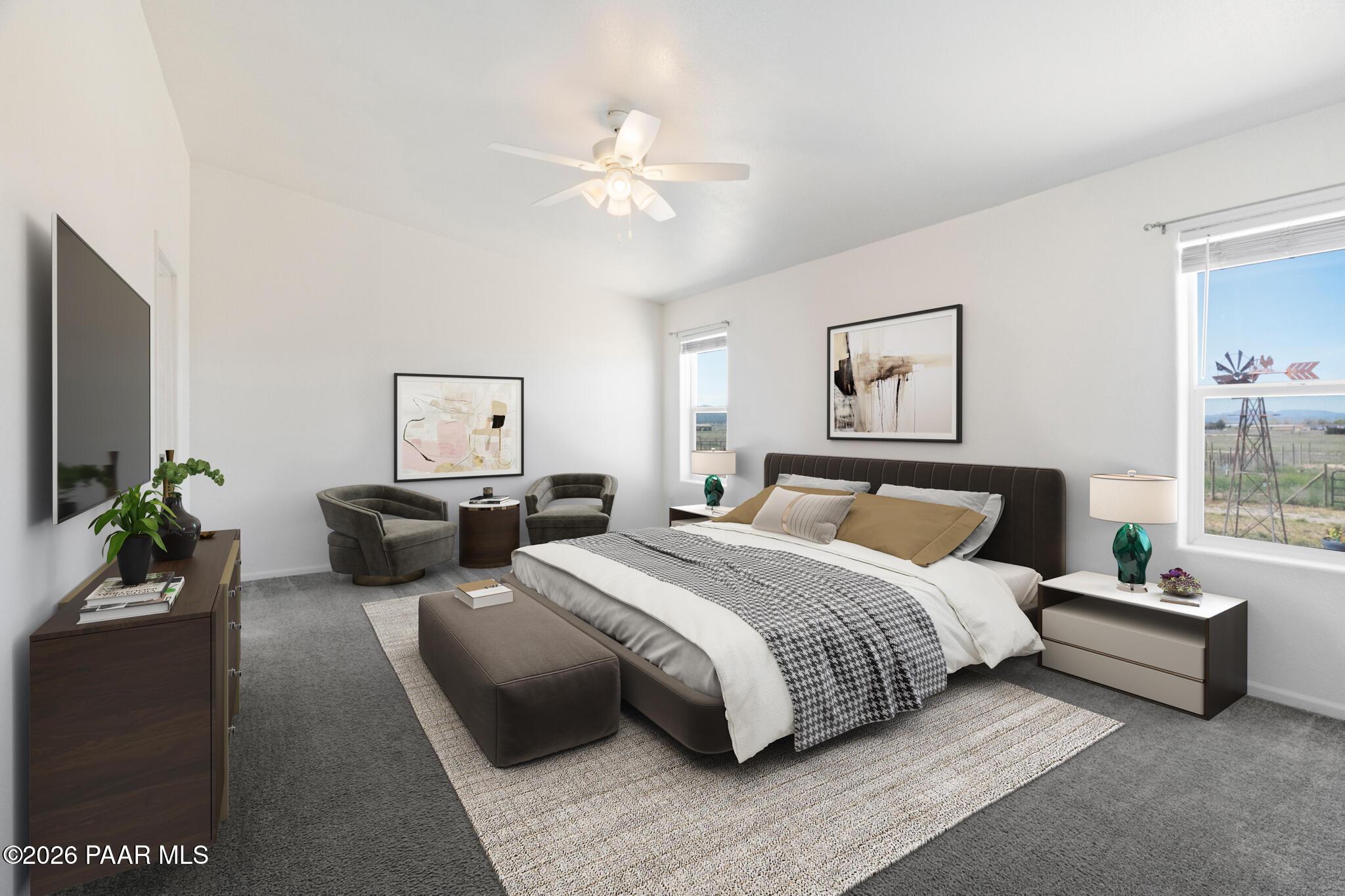 575 Ranch House Road Paulden, AZ 86334 - Photo 12 of 36 a spacious bedroom with a bed and a couch