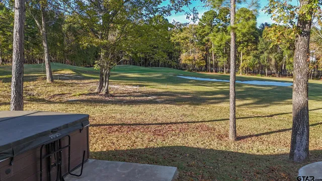a view of a garden with a slide