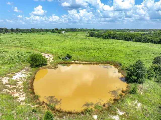 a view of a lake with a yard