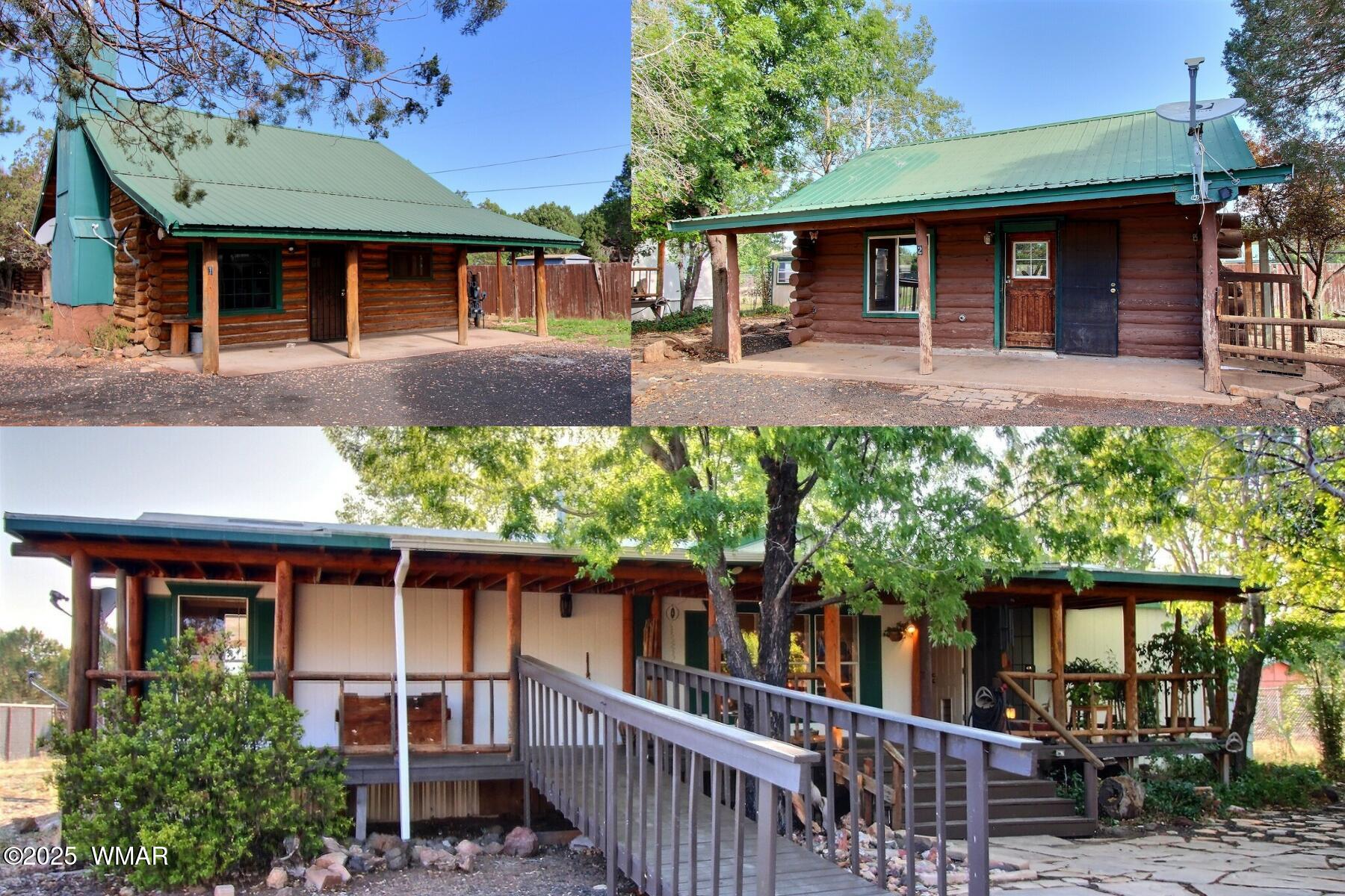 .95 acres parcels has three separate dwellings, two log cabins and a manufactured home.