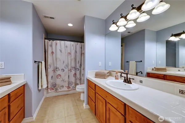 a bathroom with a sink a large mirror and a shower