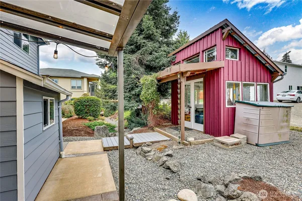 a view of a house with a patio