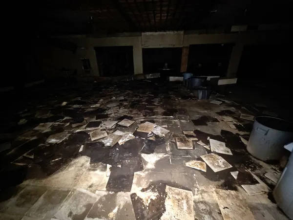 an outdoor space with seating space