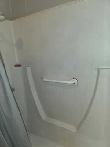 a white toilet sitting next to a shower curtain
