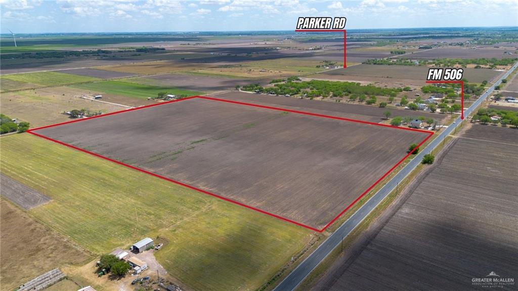 0 Fm 506 Santa Rosa, TX 78593 - Photo 1 of 1 Aerial view of sparsely populated area featuring property parcel outlined and large plots for crops