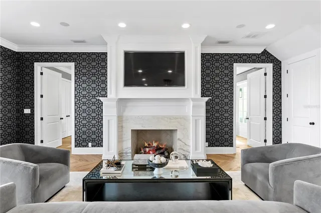 a view of a lake with a terrace