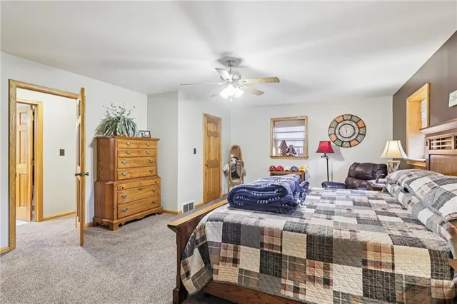 a bedroom with a bed and dresser
