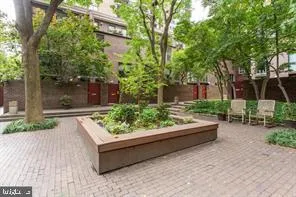 a view of backyard with plants and outdoor seating