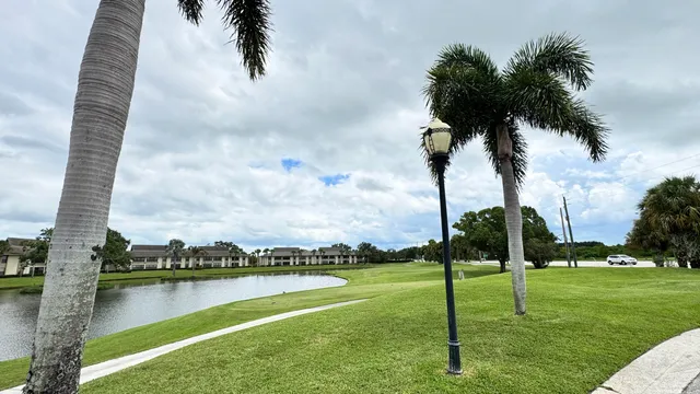a view of a lake from a yard