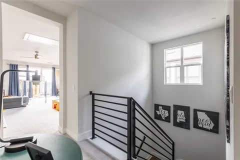 a view of a hallway with workspace