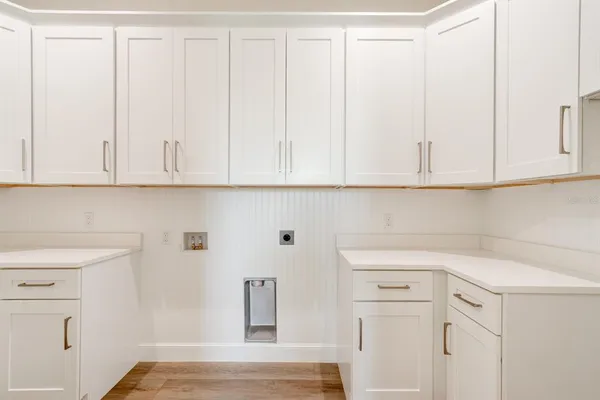 a view of cabinets with wooden floor