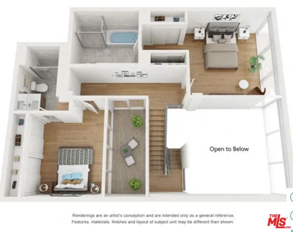 a living room with patio furniture and a potted plant