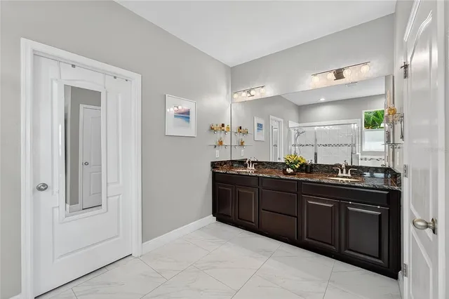 a view of a swimming pool with a yard