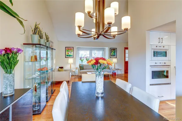 a view of a living room and dining room
