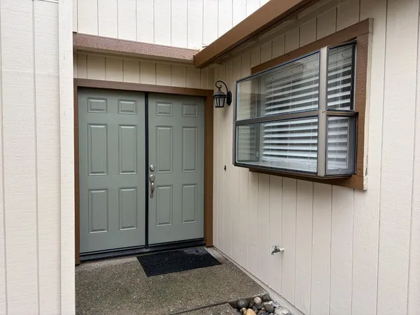 a view of wooden door