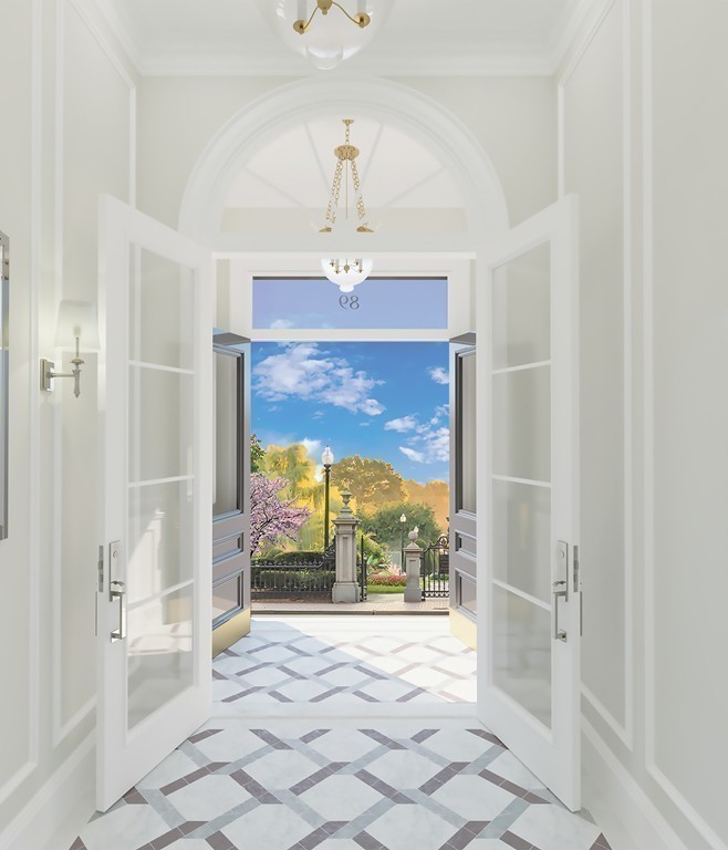 89 Beacon Street, Unit PH Boston, MA 02108 - Photo 16 of 22 a view of an entryway with a floor to ceiling window and a kitchen view