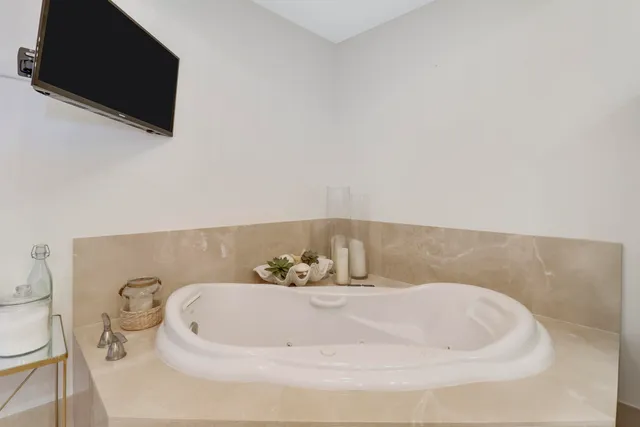 a bathroom with a bathtub
