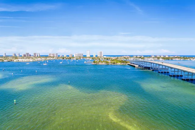 a view of an ocean and city