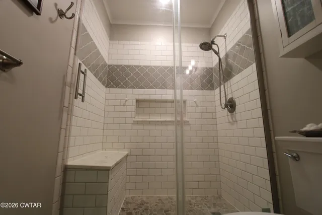 a bathroom with a shower