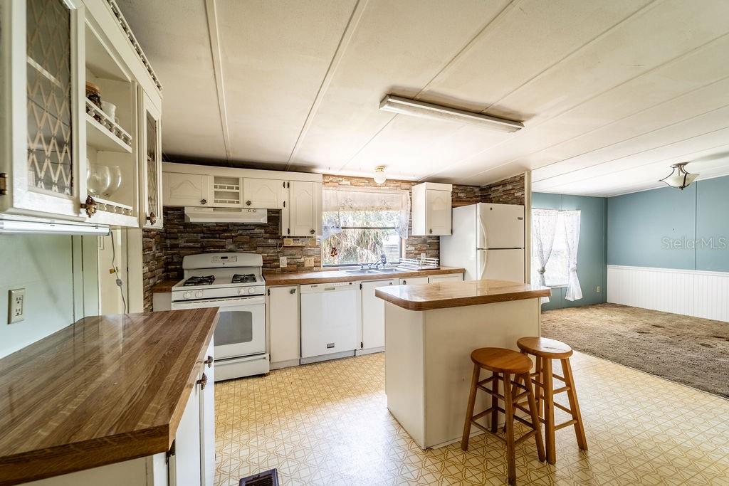 24031 Armadillo Road Astor, FL 32102 - Photo 15 of 43 a kitchen with stainless steel appliances granite countertop a stove a sink dishwasher and a refrigerator