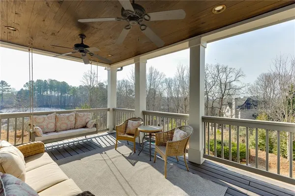 an aerial view of a house with outdoor space