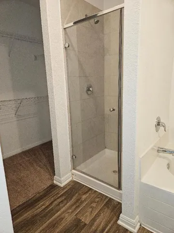 a bathroom with a bathtub