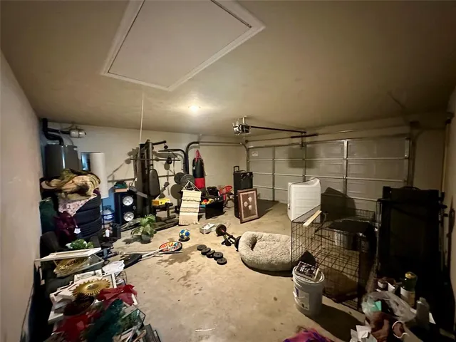 a view of a storage room with gym equipment