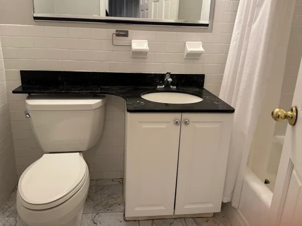 a bathroom with a toilet a sink and mirror