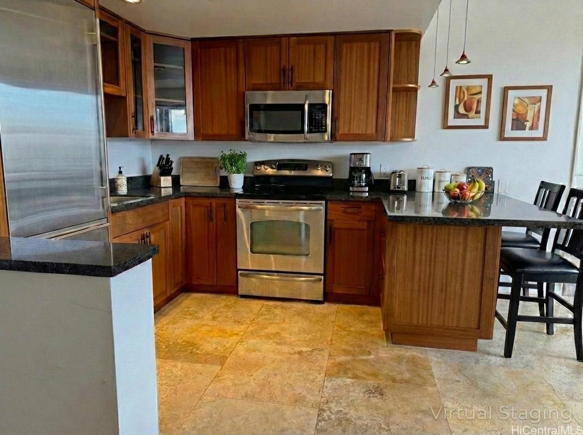 225 Queen Street, Unit 19F Honolulu, HI 96813 - Photo 5 of 25 Upgraded Custom Sapele wood Cabinetry, Sub-Zero refrigeration, & Travertine Flooring