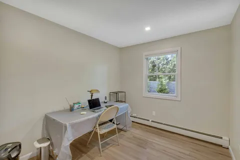 a room with a workspace