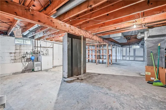 a view of a storage & utility room with racks