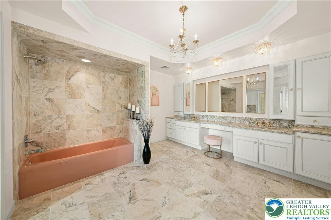 3200 Creamery Road New Hope, PA 18938 - Photo 33 of 42 a bathroom with a granite countertop bathtub shower sink and mirror