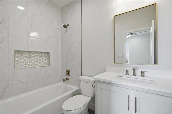 a bathroom with a bathtub