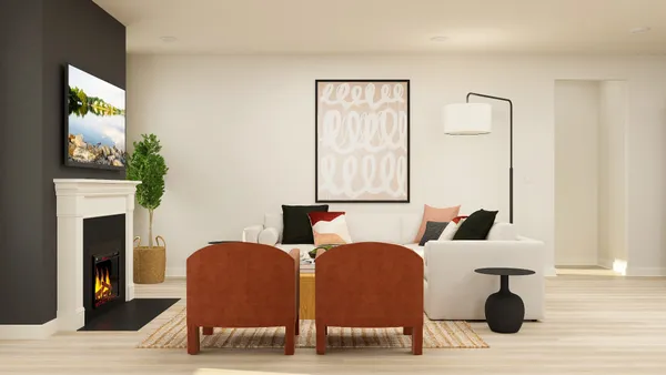 a room with furniture and a fireplace