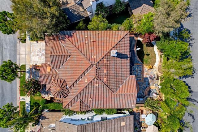 a aerial view of a house with a garden
