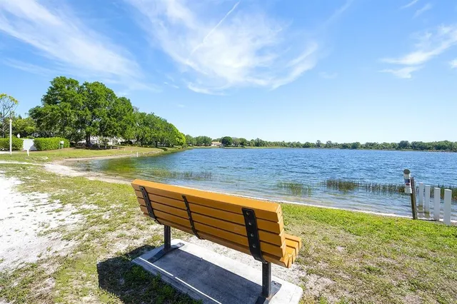 a view of a lake with outdoor space