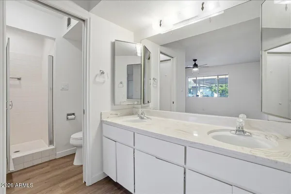 a bathroom with a sink and a mirror with toilet