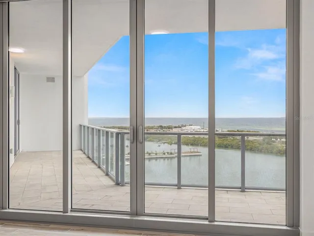 a view of a glass door