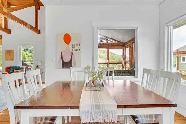 a living room with a couch and a large window