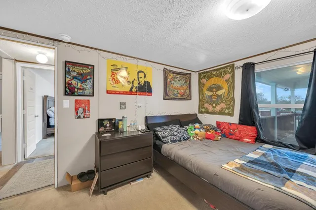 a bedroom with a bed and furniture